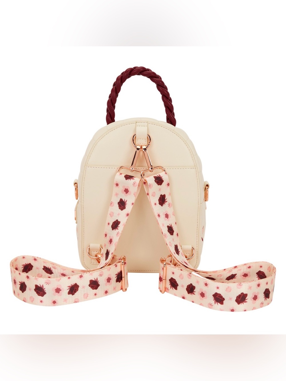 Loungefly Cream & Red Floral Convertible Mini Backpack & Crossbody Bag NEW - Picture 4 of 5